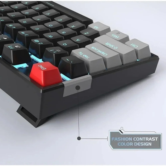 MageGee 75% Mechanical Gaming Keyboard Black Gray LED Backlit Key USB + Red Keys - Picture 8 of 12